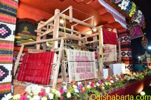 Traditional Loom Setup at Odisha Pavilion in IITF 2023 to Showcase Karuna Silk Weaving