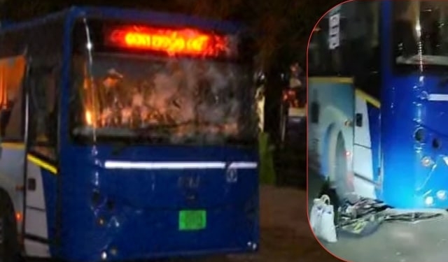 Ama Bus Set Ablaze After Hitting Cyclist in Bhubaneswar